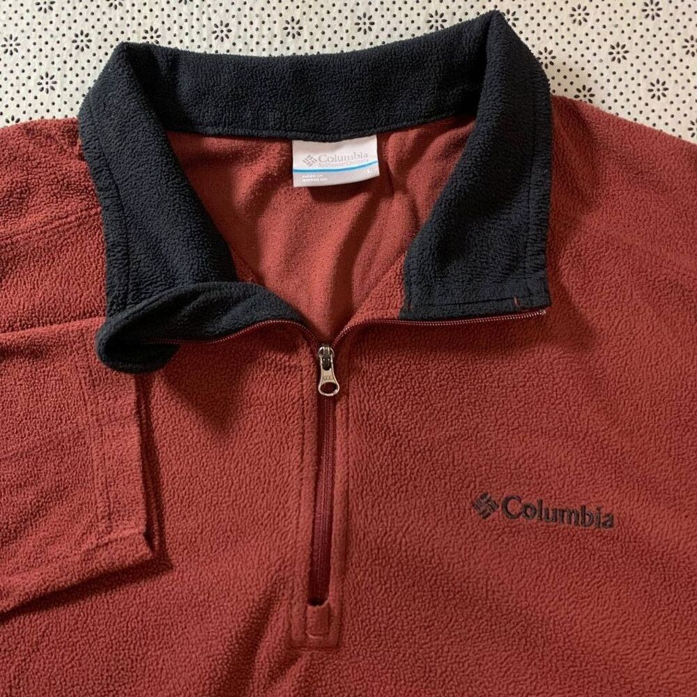 Columbia Sportswear Men's L Fleece Quarter Zip Pullover Red Black 100% Poly